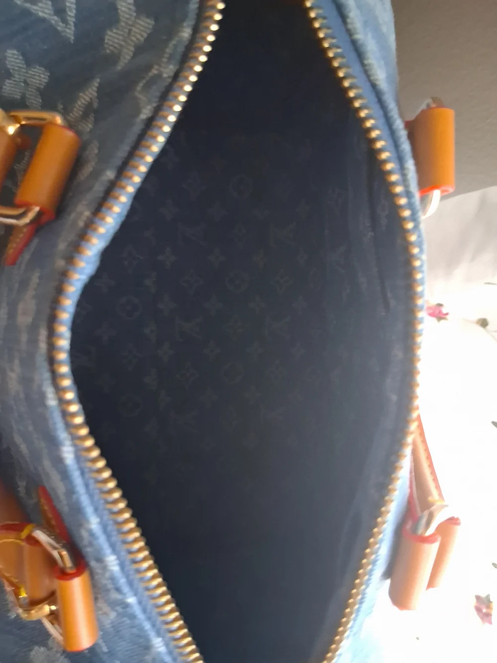 Blue Monogram Denim Crossbody Satchel with Charm Chain